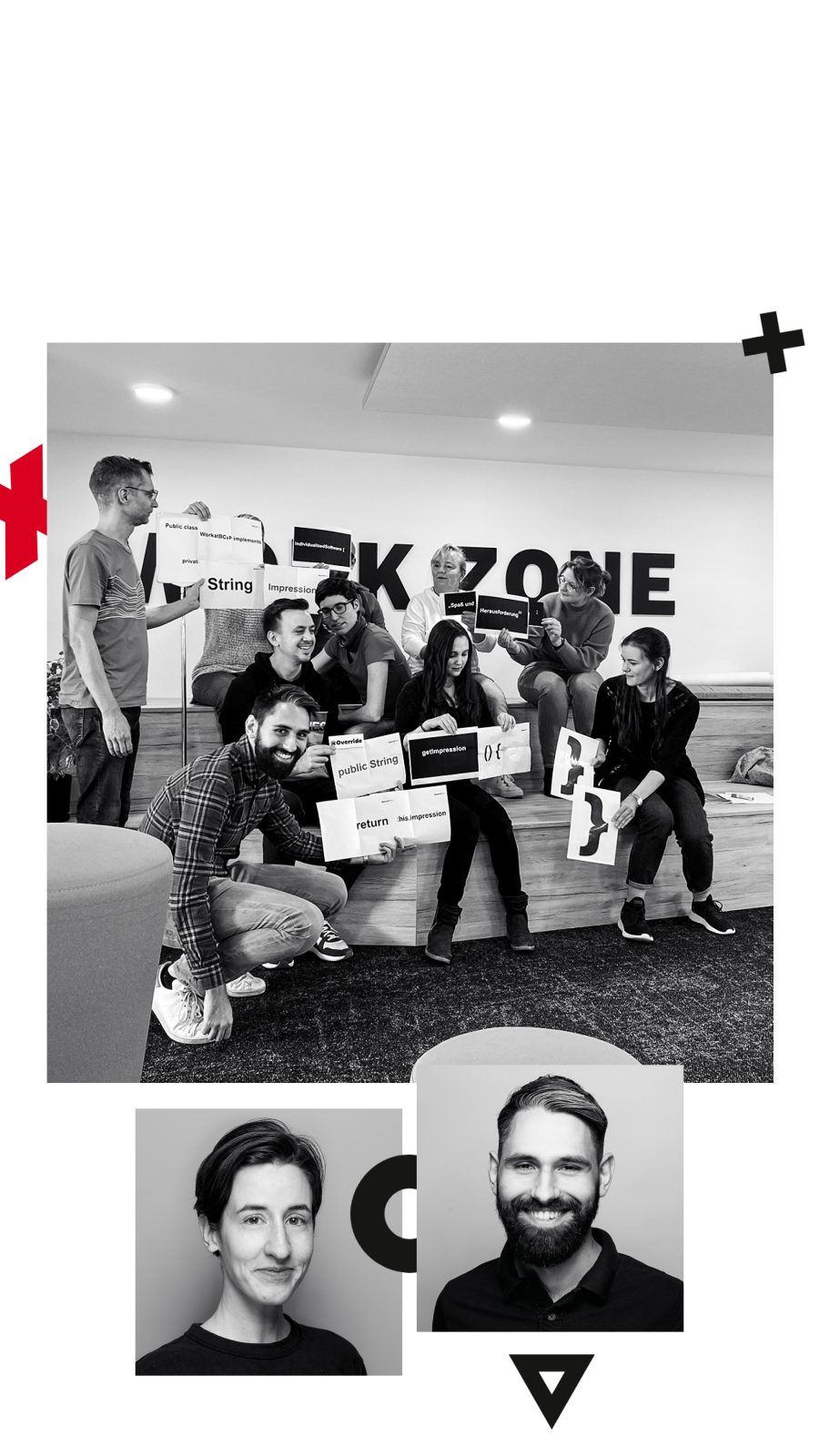 Ein Schwarz-Weiß-Foto einer Gruppe von Junior BCxP-Mitarbeiter:innen.
