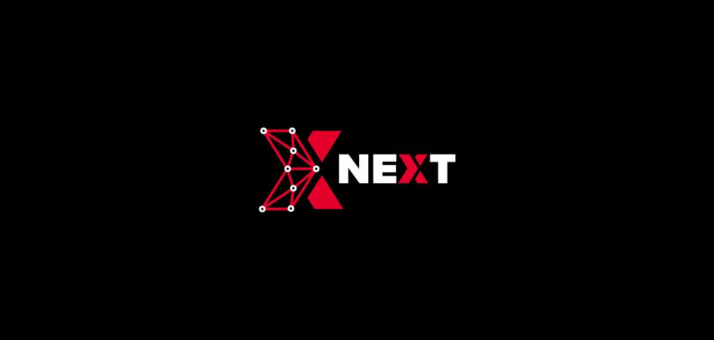 Das X-Next Logo auf schwarzem Hintergrund.