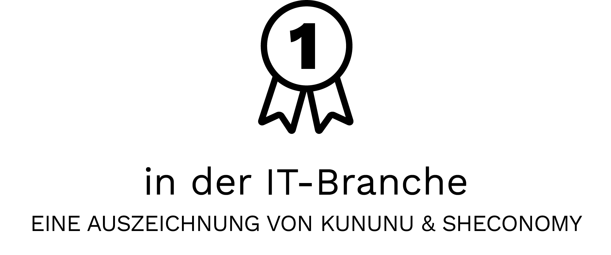 Symbol einer Auszeichnung mit einer Medaille und der Zahl 1. Darunter der Text: ‚in der IT-Branche – Eine Auszeichnung von kununu & SHEconomy‘.